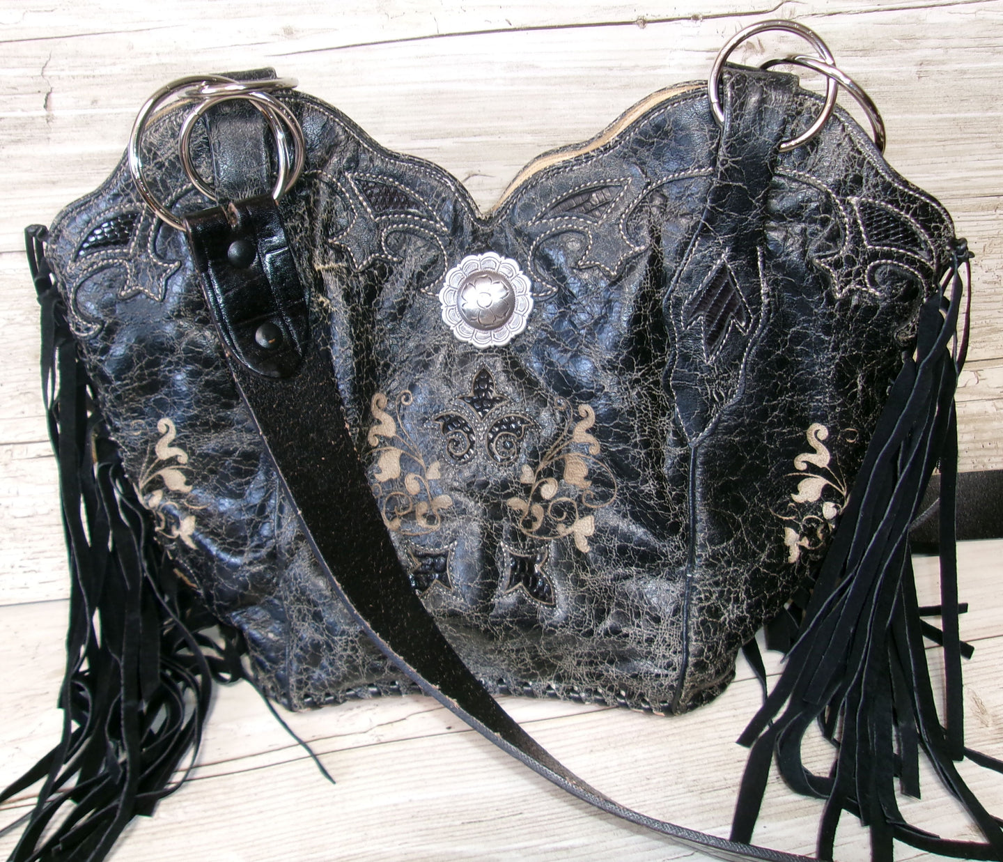 Double Cowboy Boot Purse with Fringe DB358
